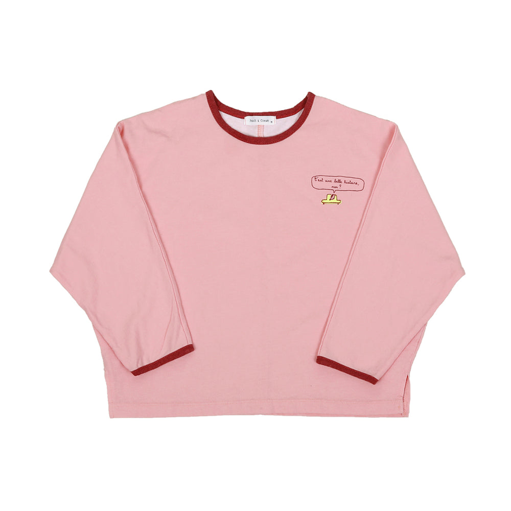 t-shirt in three colours: caramel, mocha and pink. Brand: Peach and Cream  Details: Loose fit, Soft material, Neck and Sleeve hem pigmented colours, Logo  Composition: 100% Cotton Made in: Korea