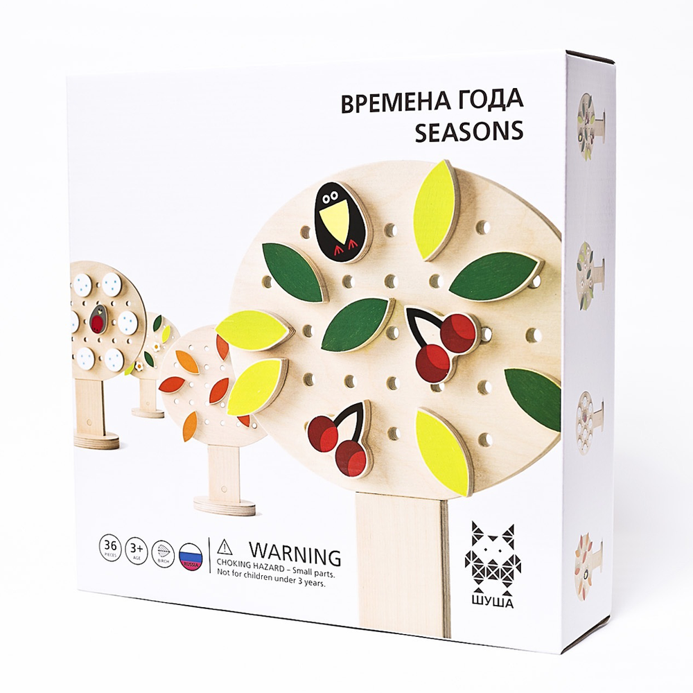 wooden construction toy kit - seasons. Brand: Shusha Colour: Multi Details: Select details & create the four seasons, Insert leaves, berries, birds & flowers; Learn the signs of the seasons and how they change.  Composition: Wood Made in: Russia Age: 3+