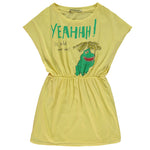Brand: Fresh Dinosaurs Colour: Goldfinch Details: Short sleeve, Round neck, Loose fit, Elastic waist, Print "Yeahhh (is too hot, need a swim)" Composition: 100% Cotton Made in: Spain