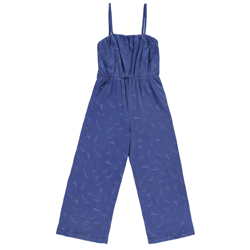 Jumpsuit - Brand: Fresh Dinosaurs Colour: Baja Blue Details: Brushstrokes print, Elastic waist band, Straps Composition: 100% Cotton Made in: Spain