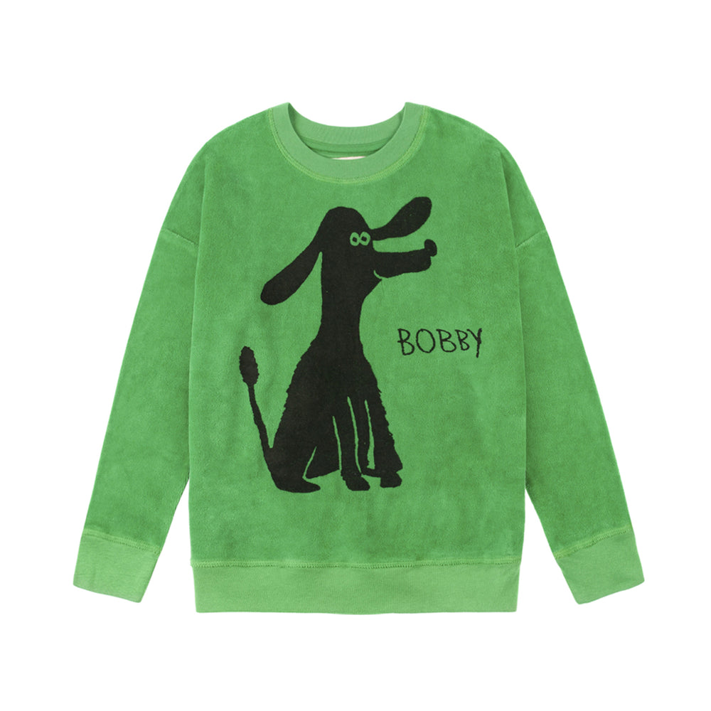 Brand: Nadadelazos Colour: Broccoli Green Details: Unisex, Casual, Local print "Bobby", Warm brushed finish Composition: 100% Organic velour Made in: India Care: Machine wash 30 degree max, Do not dry clean, Do not tumble dry, Cold iron on the reverse side, Do not bleach.