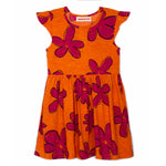 Brand: Nadadelazos Colour: Madder Orange  Details: Dress with ruffles at sleeves and allover print 'Lotus Flower', Small sizes have an opening with snaps at back. Composition: 100% organic slub jersey 200 GSM Made in: India